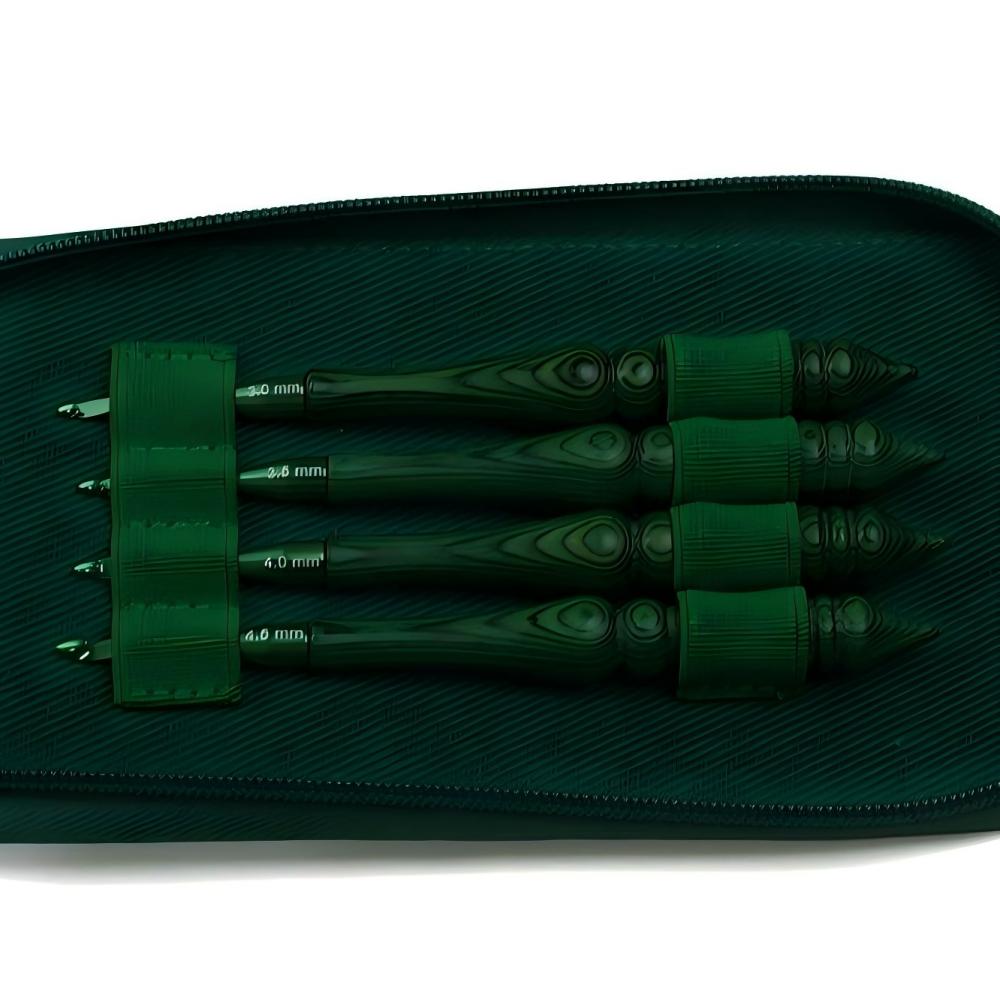 Wooden Crochet Hooks Ergonomic Handle - Haaknaaldenset, groen, met synthetisch houten handvat,