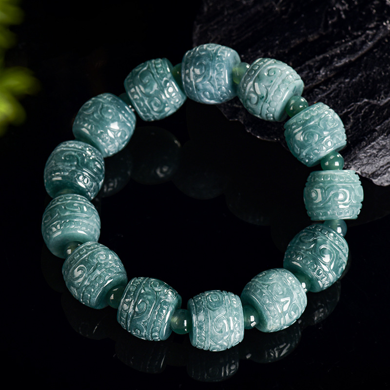 Beading - Natuurlijke Birmese Jadeïet Gesneden Kraal Armband